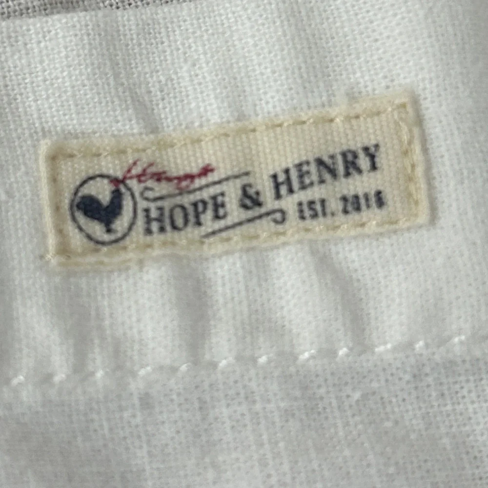 Hope & Henry White linen/cotton Blue denim collar trim Button Down Shirt size xs
